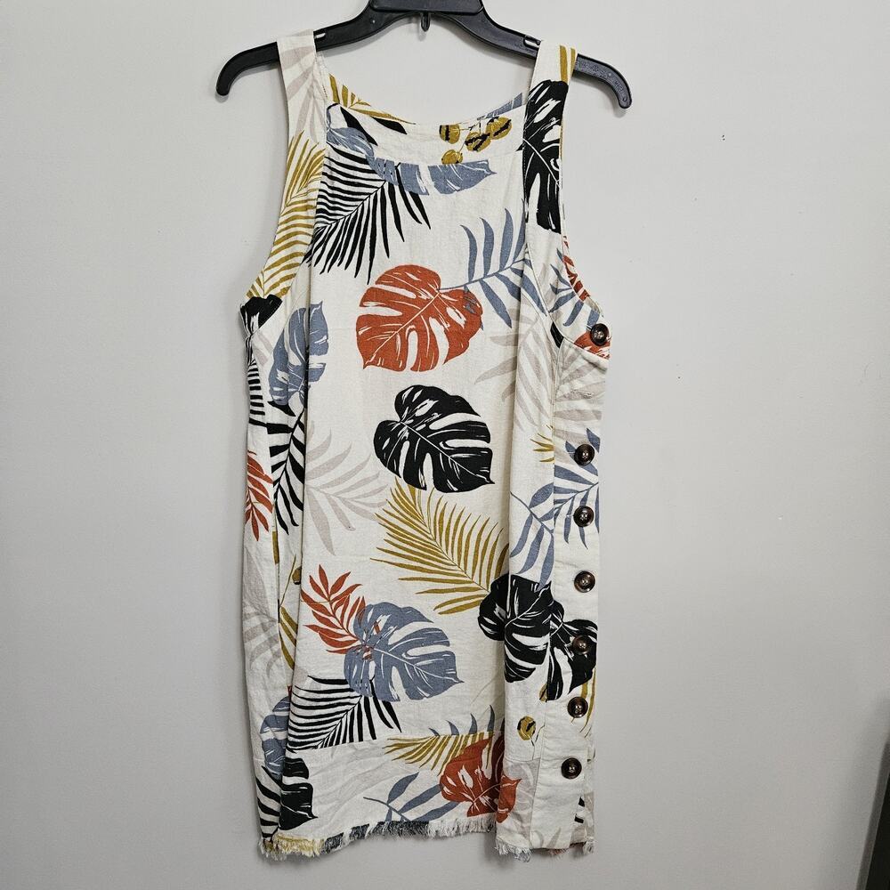 FATE Never Forget dress S linen blend Cut Out Back Lined Pockets Button Accents